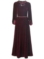 Lunivop Elegant Women's Long Solid Round Neck Chains Hollow Out Dresses Slim High Waist Patchwork Dress Autumn 2025 New