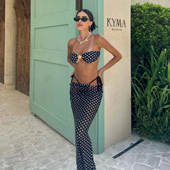 Lunivop Black Dot 3 Piece Sexy Bikini Women Swimsuits Female Bandeau Biquini Push Up Swimwear Bathing Suit Long Skirt Cover Up