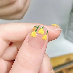 Lunivop 10pcs Handmade Short Nude 3d Tulip Flower Decorated False Nails Set Ready-made Artificial Nail Art Press on Acyrlic Nails
