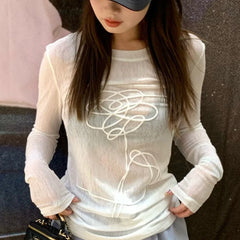 Lunivop Korean Fashion Popular O Neck Long Sleeve Casual Shirts Personality Lrregular Harajuku Print Lazy Tops Y2k Aesthetic Clothes