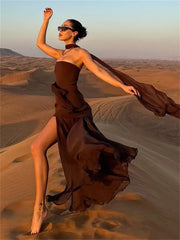 Lunivop Summer Female With Ribbon Long Dress Elegant Mesh Backless Patchwork Slim Fashion Party Dress Gown Women's Bodycon Dress