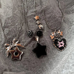 Lunivop Goth Harajuku Cute Y2k Aesthetic Bowknot Pendant Beaded Snake Chain Rope Chain Necklace For Girl Choker Cool 90s Accessories