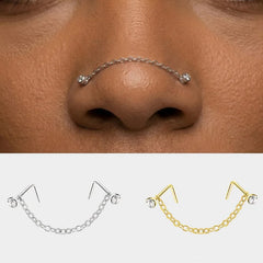 Lunivop Medical Stainless Steel Double Nose Ring Chain Zircon Nose Stud Hoop Dangle Tassel Piercing Jewelry Helix Cartilage Hypoall