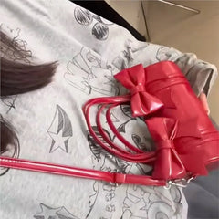 Lunivop Sweet Cool Bow Y2k Hand Bag Women Cute Bow Leather Soft Pillow Messenger Bag Female Harajuku Red Shoulder Bags Aesthetic