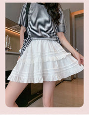 Lunivop White Women's Skirt Fashion Sweet Jupe High Waist A-line Summer Saia Ruffles Korean Mini Skirts