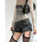 Lunivop Women's Black Gothic Denim Shorts Streetwear Y2k Mini Pants Harajuku Vintage Jeans Shorts 2000s Oversize Emo Clothes Summer