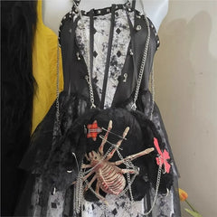 Lunivop Gothic Punk Y2k Backpack Women Hot Girls Rabbit Plush Chain Mini Backpacks Female Dark Casual Crossbody Bags Aesthetic