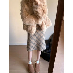 Lunivop Vintage Plaid Skirt Women Elegant Sweet Korean Style Mid Skirt Harajuku Fashion Autumn Winter A-line Skirts Aesthetics
