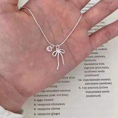 Lunivop Trendy Gothic Vintage Harajuku Bowknot Heart Pendant Snake Chain Necklace For Women Charm Y2K Accessories EMO 2000s Jewelry Gift