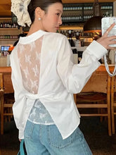 Lunivop Back Lace Hollow Out Shirt Women Elegant Fashion Long Sleeve Design Blouse Korean Sweet Slim Sexy Patchwork Lady White Tops