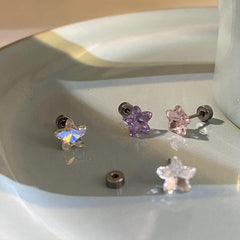 Lunivop 1pcs Shiny Pentagram Crystal Zircon Stainless Steel Ear Bone Nail Earrings for Women Cute Sweet Small Piercing Body Jewelry