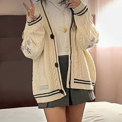 Lunivop Folklore Cardigan with Star Embroidery Button Up Oversized Knit Jacket Cardigan Sweater Women Teenage Girls TS Concert Outfit