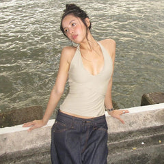 Lunivop Korean Fashion Casual Backless Tank Top Sexy Sleeveless Halter Camis Tank Tops Summer Streetwear Slim Fit Retro Vest