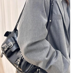 Lunivop Retro Hot Girls Black Shoulder Bags Women Vintage Leather Pocket Casual Y2k Handbag Purse Ladies Hobos Messenger Bag