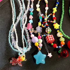 Lunivop Kpop Y2K Charm Cartoon Goldfish Bowknot Star Fruit Pendant Beaded Choker Necklace For Girl Aesthetic Boho Jewelry Accessories
