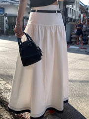 Lunivop Korean Style White Skirts Women Elegant Harajuku Black Long Skirts Vintage Fashion Casual Basic Midi Skirt Streetwear
