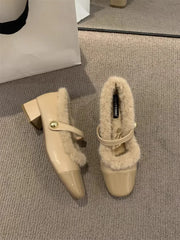 Lunivop Square Toe Women Plush Mary Jane Shoes Fashion Shallow Ladies Casual Soft Pumps New Women's Warm Comfort Thick Sole Shoes