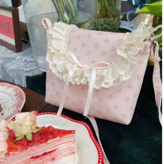 Lunivop Sweet Floral Canvas Messenger Bag Women Harajuku Aesthetic Bow Casual Crossbody Bags Female Fairycore Lace Y2k Bags Chic