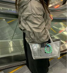 Lunivop New Faionable Silver Large Capaci Tote Bag Women's Practical Handbag Trendy Casual oulder Bag for Youth