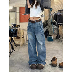 Lunivop Vintage High Waisted Loose Emo Jeans Women's Casual 2000s Pants Baggy Y2K Wide Leg Grunge Japanese Washed Blue Denim Trouser