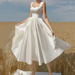 Lunivop White Spaghetti Strap Slim Party Sexy Dress Women Elegant Evening Summer Dress Backless Long Midi A-Line Dress Vestidos