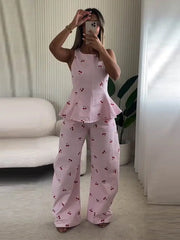 Lunivop Casual Printed Women's Top Trouser Suits Sleeveless O-Neck Wide Leg Pants Lady Set Summer Vacation 2 Pieces Set Women New