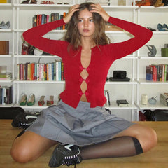 Lunivop Rib Knit Long Sleeve Solid Lsim Button Women'S Top Tshirt High Waist Y2K Winter Casual Solid Fashion Clothing