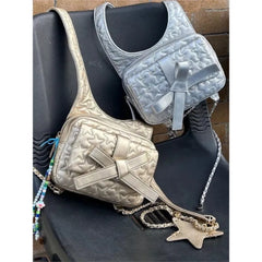 Lunivop Harajuku Silver Y2k Backpacks Women Fairy Core Bow Star Chic Mini Backpack Schoolbag Girls 2025 New Mochila Aesthetic