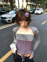 Lunivop Y2k Japanese Two Pieces Tops Women Autumn Striped Camis + Knit Smock Streetwear Vintage Crop Tops Fairycore Tshirts