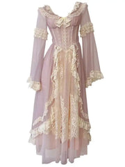 Lunivop New Peter Pan Collar Women Butterfly Sleeve Dresses 2025 Spring Fashion Lace Patchwork Bow Embroidery Dress Female