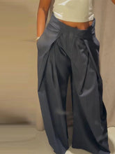 Lunivop Stylish Stripe Pleated Wide Leg Pants For Women Casual Pockets High Waist Long Trousers Autumn New Lady Pants Streetwear