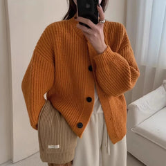 Lunivop Button Down Crew Neck Cardigan Sweater for Women Long Sleeve Cozy Plain Cardigan Soft Knitwear Autumn Winter Casual Chic Outfit