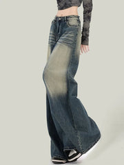 Lunivop Women Streetwear Retro Jeans Loose High Waist Y2K Denim Pants Casual American Harajuku Fall Female Pockets Wide Leg Trousers New