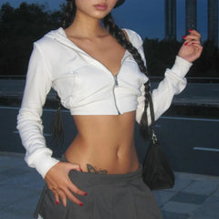 Lunivop Hooded Solid Hiah Waist Hat Zipper Basic Long Sleeve Sports Simple Tops 2024 Y2K Fashion Warehouse Casual Clothing