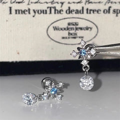 Lunivop 1pcs Quality Shiny Cross Blue Zircon 316L Stainless Steel Ear Bone Nail Y2K Silver Color Earring for Women Cochlear Accessorie