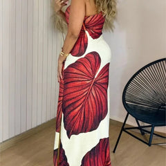 Lunivop Womens Dresses Tropical Print One Shoulder Bodycon Slit Dress Sexy Slim Fit Maxi Dress Simple Commuting Elegant Dress