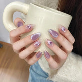 Lunivop 10pcs Purple Cat Eye Fake Nails Buttfly Design False Nails Full Cover Wearable Manicure Fake Nail Tips Handmade Press On Nails