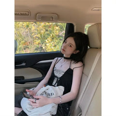 Lunivop Sexy Halter Sleeveless Vest Two Piece Sets 2025 Summer New Slim Fit Black Tank Top+ Fashion Street Print Camisole Tops Women