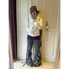 Lunivop Gray Women's Jeans Hip-hop Fashion Vintage Streetwear Y2K Wide Leg Straight Jean High Waist Trouser Baggy Cargo Denim Pants