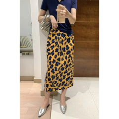 Lunivop High Waist Leopard Skirt Korean Summer Office Lady Elegant Simple All-match Jupe Split Pleated Slim Mujer Faldas