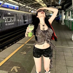 Lunivop Sweet Vintage Leopard Print Camisole 2025 Summer New Ruched Vest for Women Fashion Sexy Slim Fit Sleeveless Tops Mujer