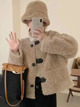 Lunivop Korean Winter Faux Lamb Coat Women Slim Long Sleeve Warm Sweet Jacket Preppy Style Casual O Neck Female Cute Solid Tops New