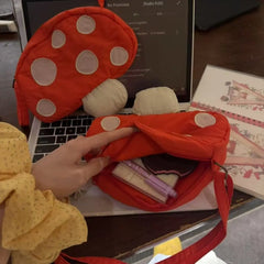 Lunivop Sweet Lovely Soft Mushroom Shape Crossbody Bag Women Cartoon Small Capacity Mini Purse Ladies Casual Unique Lipstick Coin Wallet