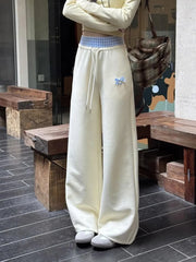 Lunivop Cute Bow Casual Pants Women Plaid Patchwork High Waist Wide Leg Trousers Japan Loose Vintage Lady Spring Kawaii Sweet Pants