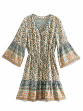 Lunivop Vintage chic fashion women hippie floral print V-neck Bohemian mini dresses Summer ladies flare sleeve cotton beach Boho dress