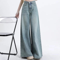 Lunivop Women High Waist Korean Slacks Wide Leg Jeans Girls Punk 90s Vintage Denim Straight Leg Pants Female Light Blue Baggy Trousers