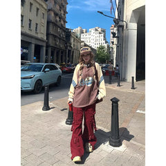 Lunivop Women's Red Cargo Flare Pants Harajuku Streetwear Pants Y2k Retro 2000s 90s Aesthetic Vintage Trousers Fashion Trashy Clothes