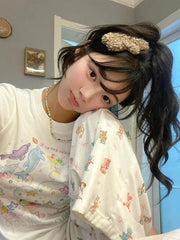 Lunivop Sweet T Shirts Women Cartoon Printed Graffiti Short Sleeve Slim Stretch Summer Fashion Tops Female Casual Y2k Tshirt