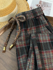 Lunivop Retro Streetwear Plaid Pants Women Lace Up Loose Hip Hop Straight Trousers High Waist Casual Vintage Harajuku Bf Wide Leg Pant