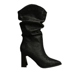 Lunivop Sexy Pointy Thigh High Boots Women Party Shoes New Fashion Patent Leather Pleated Slim Long Boots Thick High Heel Botas De Mujer